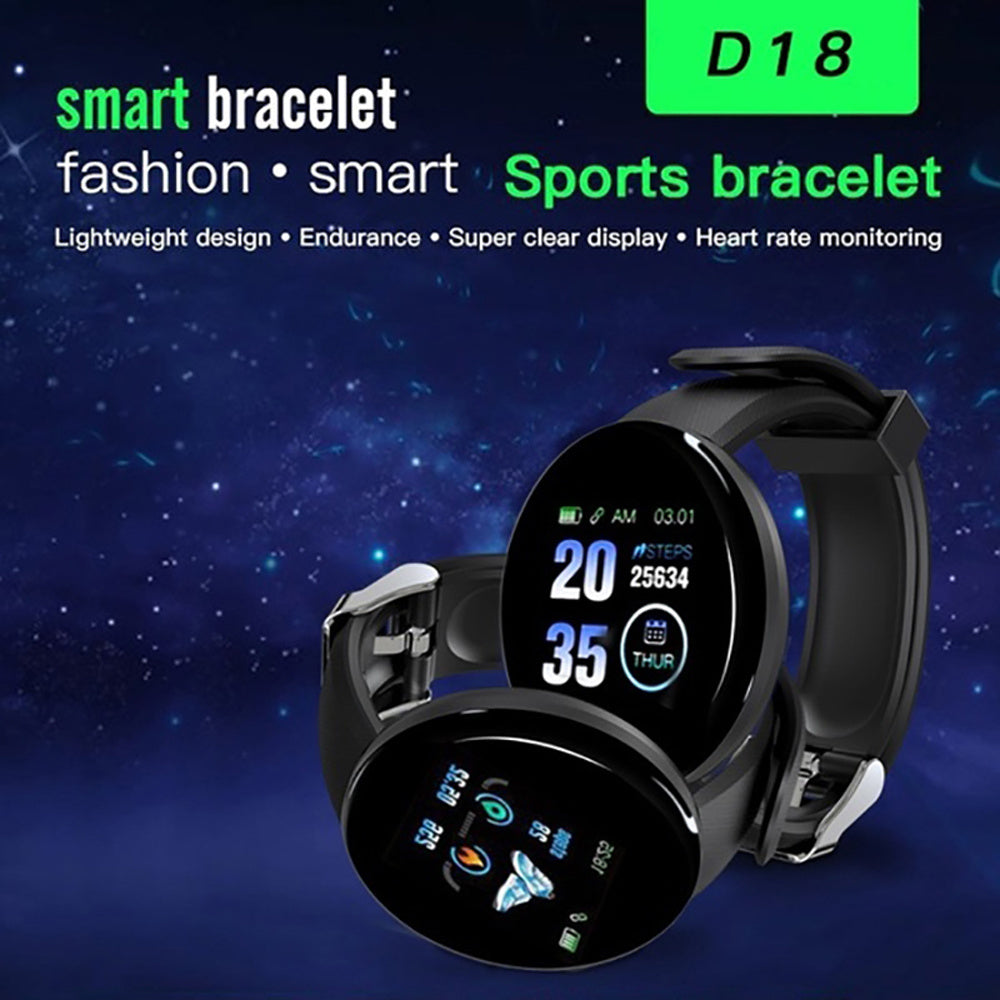 D18 Bluetooth Smart Watch, Men Women Blood Pressure Heart Rate